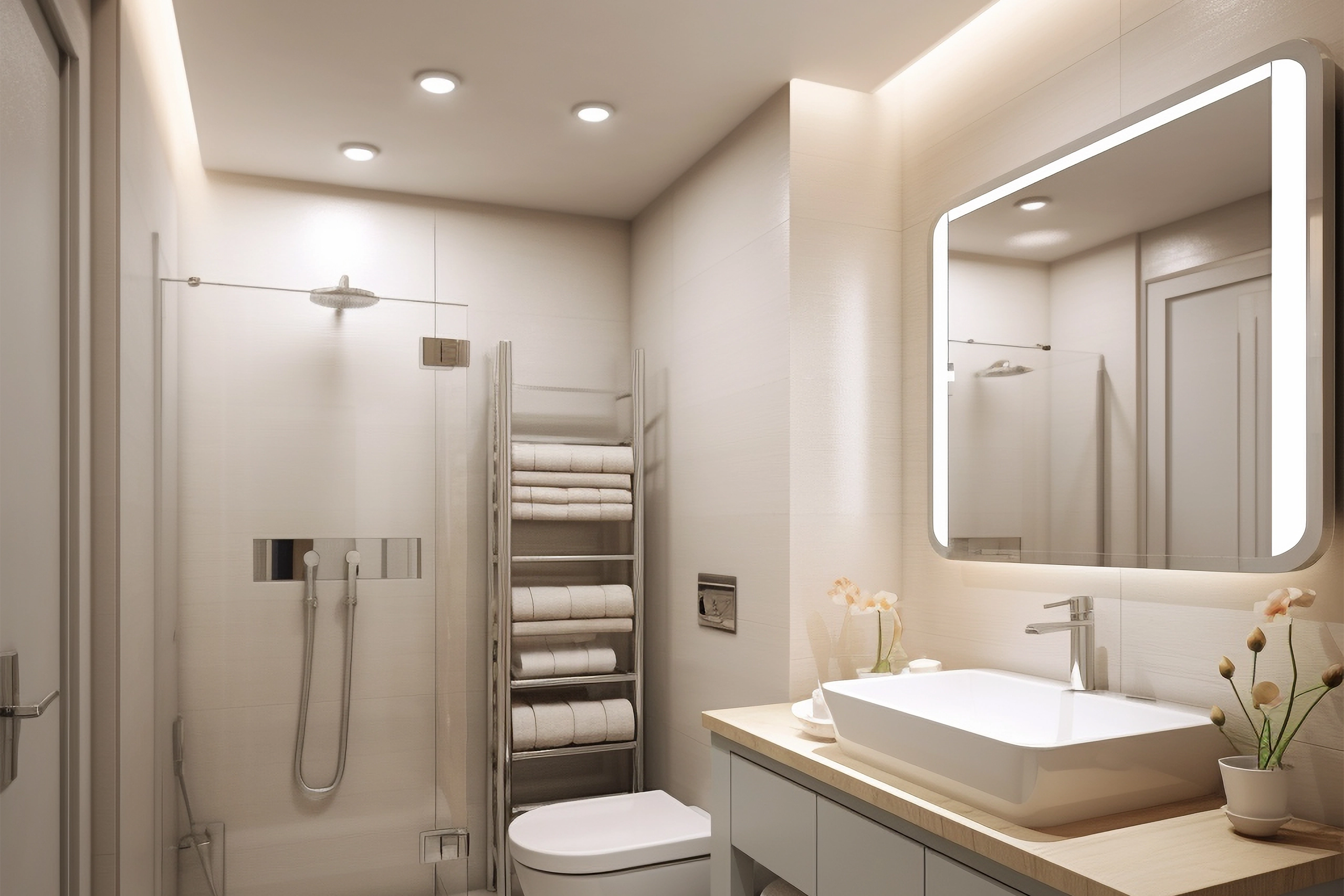 Banheiro Moderno com Teto em Drywall.