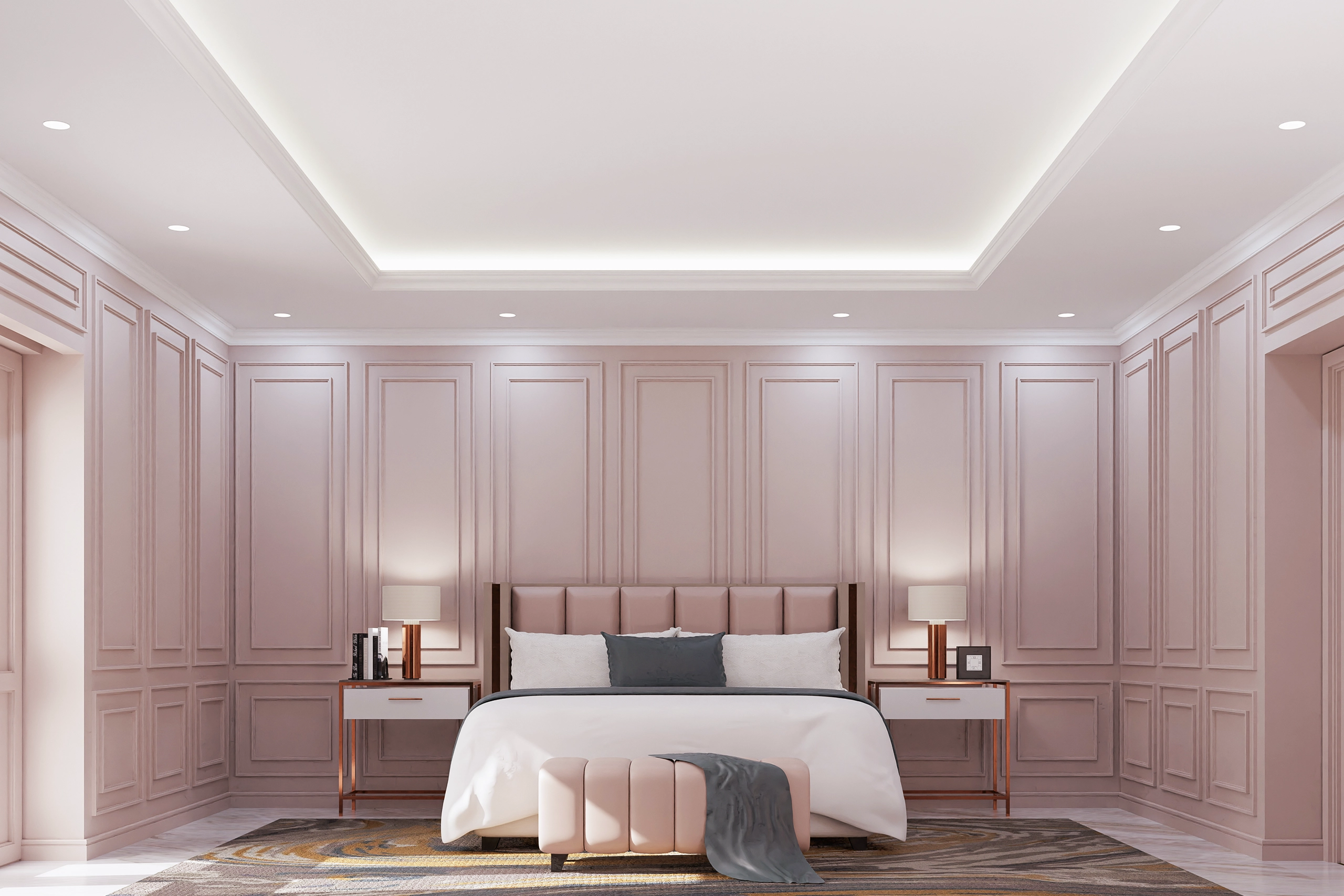 Quarto decorado com Sanca de Gesso moderna e iluminação embutida no Alto Vale.