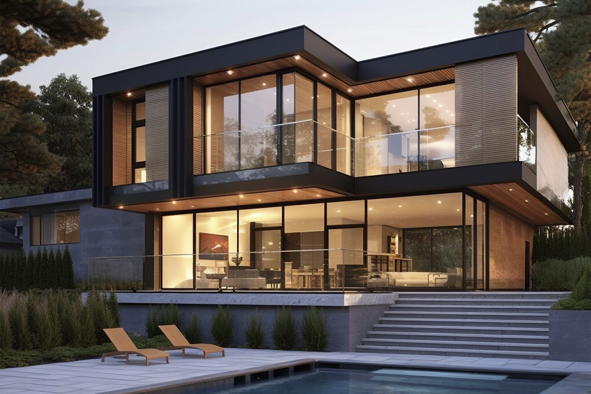 Fachada de casa moderna com estrutura em Steel Frame e acabamento minimalista no Alto Vale.